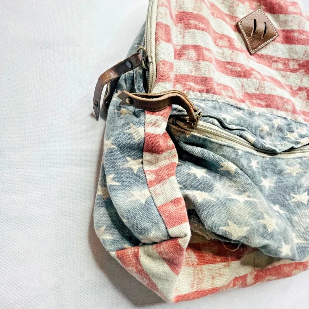 Madden Girl Backpack Stars Stripes Americana Denim Canvas Flag Design Rucksack